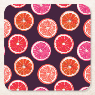Hand Painted Citrus Dark Pattern Square Paper Coaster