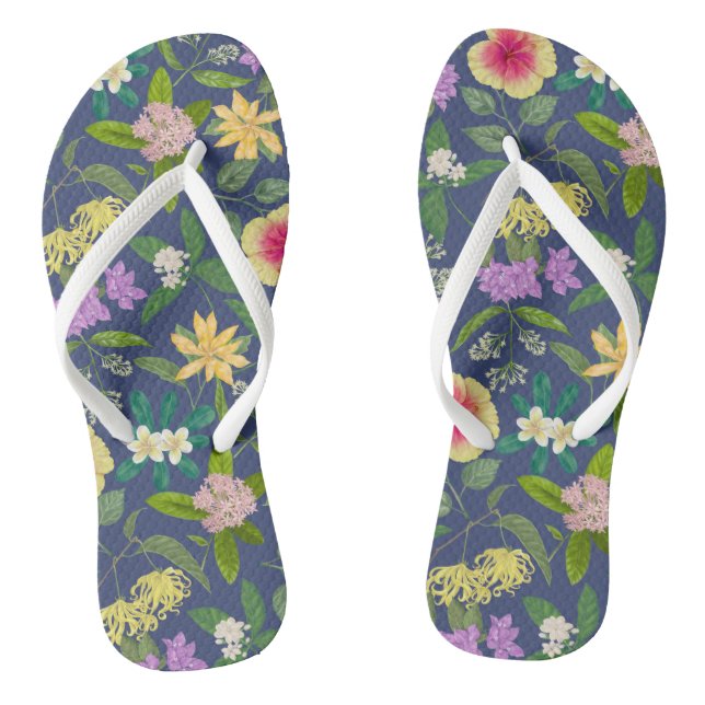 Hand-painted Colourful Tropical Flowers Pattern Thongs (Footbed)