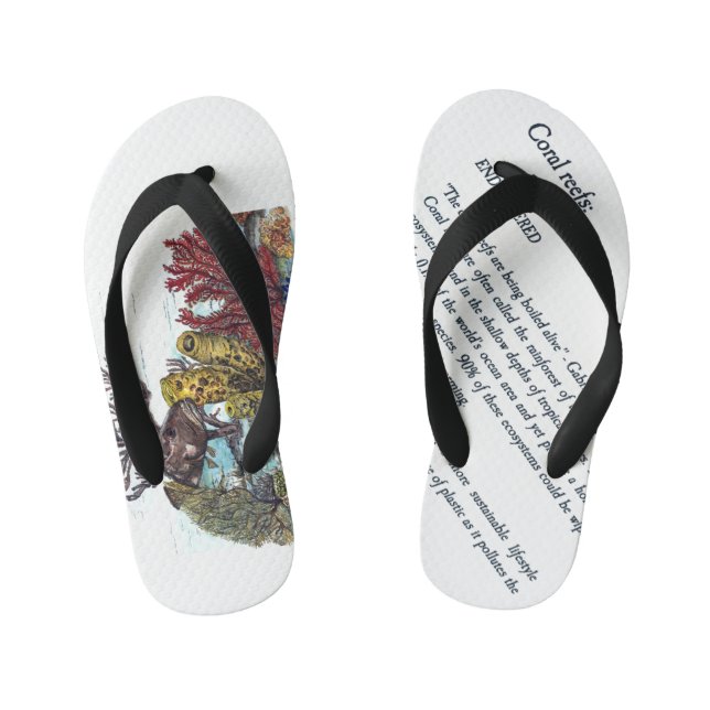 Hand Painted Coral Reef Message Kid's Thongs (Footbed)