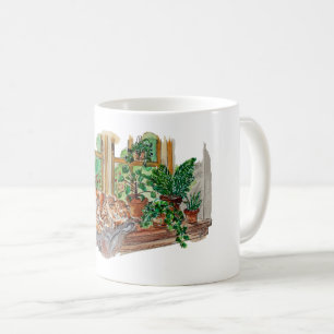 Hand Painted Cosy Window Cat Watercolor Art Coffee Mug