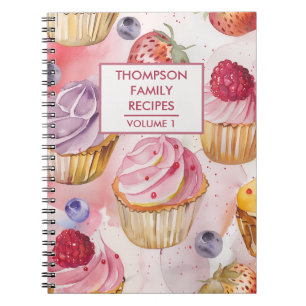 Hand painted cupcake berries personalised recipe notebook
