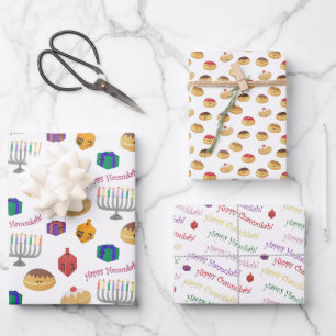Hand Painted cute and fun Hannukah patterned Wrapping Paper Sheet
