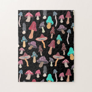 Hand Painted Cute Mushroom Fungi Pattern Jigsaw Puzzle