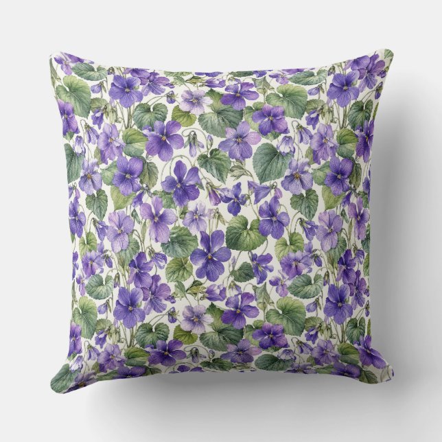 Hand-Painted Delicate Violet Botanicals Cushion (Back)