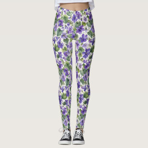 Hand-Painted Delicate Violet Botanicals Leggings