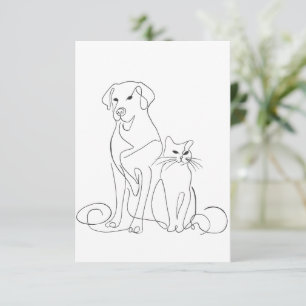 Hand Painted Dog and Cat Line Art Illustration Invitation