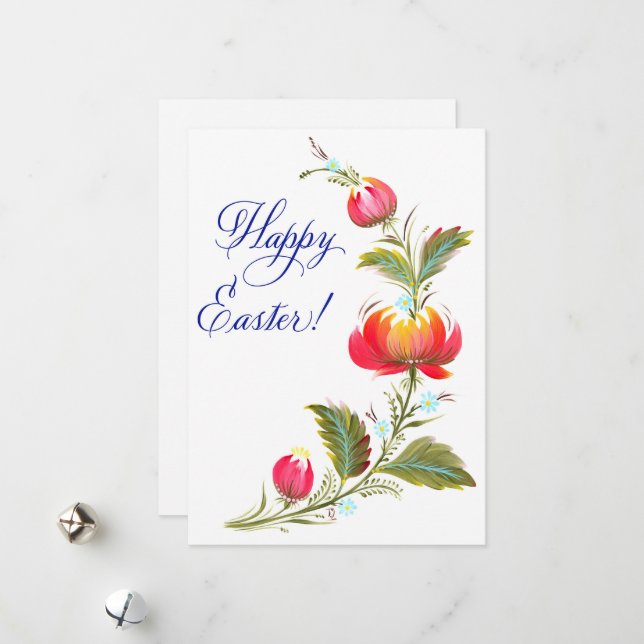 Hand-Painted Easter Floral Card (Front/Back In Situ)