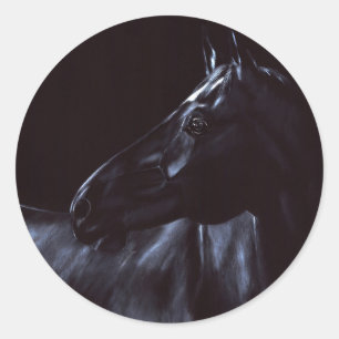 Hand-painted elegant black horse classic round sticker