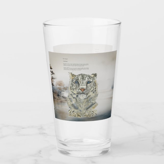 Hand-Painted Endangered Snow Leopard Glass (Front)