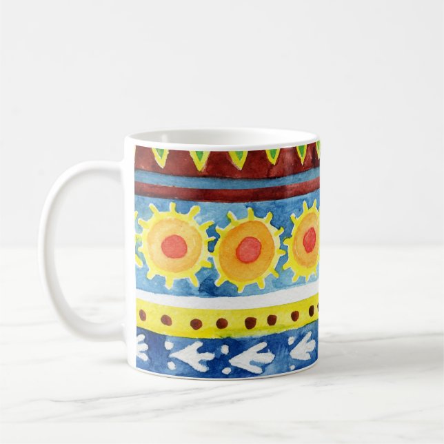 Hand Painted Ethnic Watercolor Pattern Coffee Mug (Left)