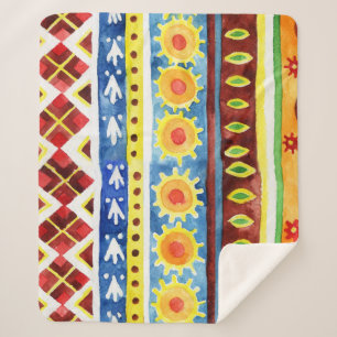 Hand Painted Ethnic Watercolor Pattern Sherpa Blanket