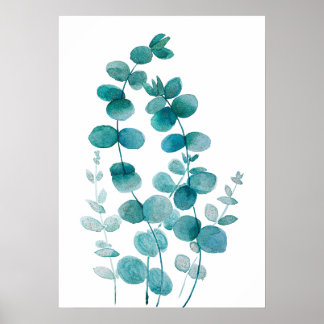 hand painted eucalyptus leaf watercolor poster