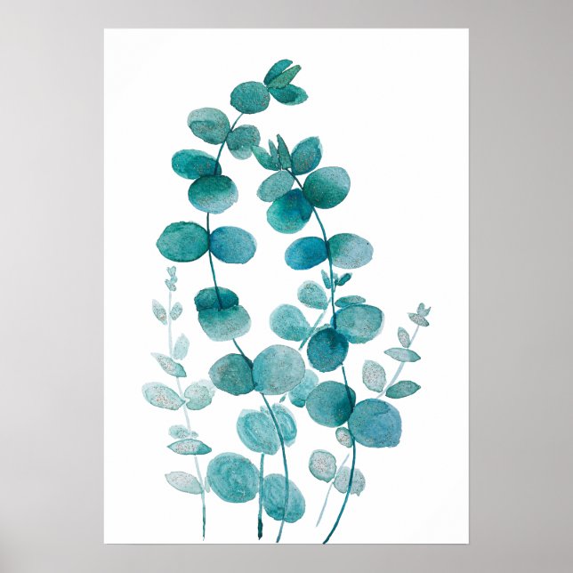 hand painted eucalyptus leaf watercolor  poster (Front)