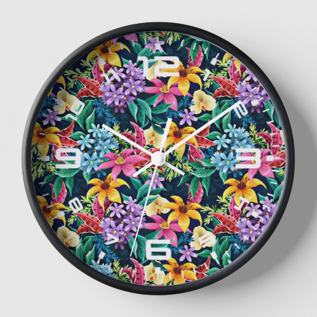 Hand Painted Exotic Floral Pattern-23001 Clock (Front)