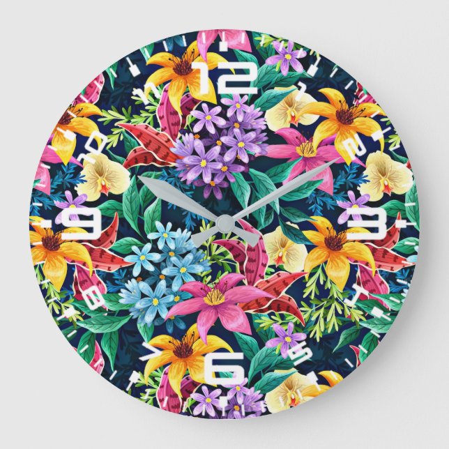 Hand Painted Exotic Floral Pattern-23001 Large Clock (Front)