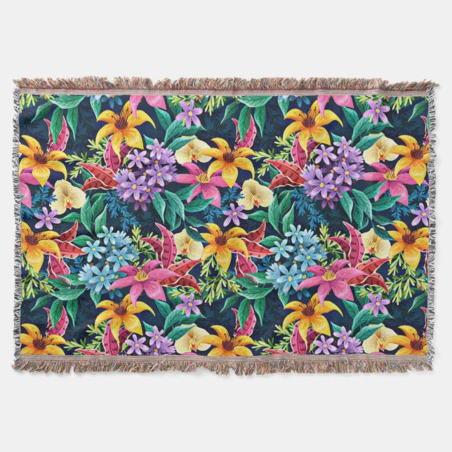 Hand Painted Exotic Floral Pattern-23001 Throw Blanket (Front)