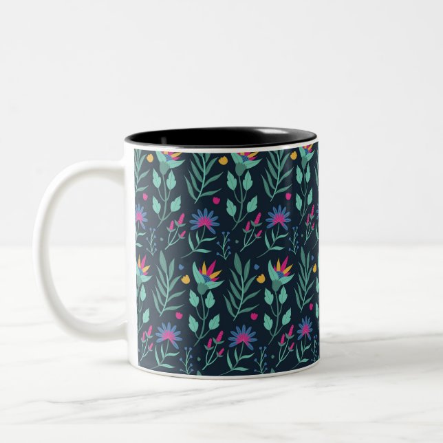 Hand Painted Exotic Floral Pattern-23206 Two-Tone Coffee Mug (Left)