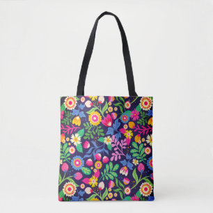 Hand Painted Exotic Floral Pattern- Tote Bag