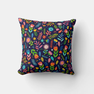 Hand Painted Exotic Flowers Leaves Pattern-23437 Cushion