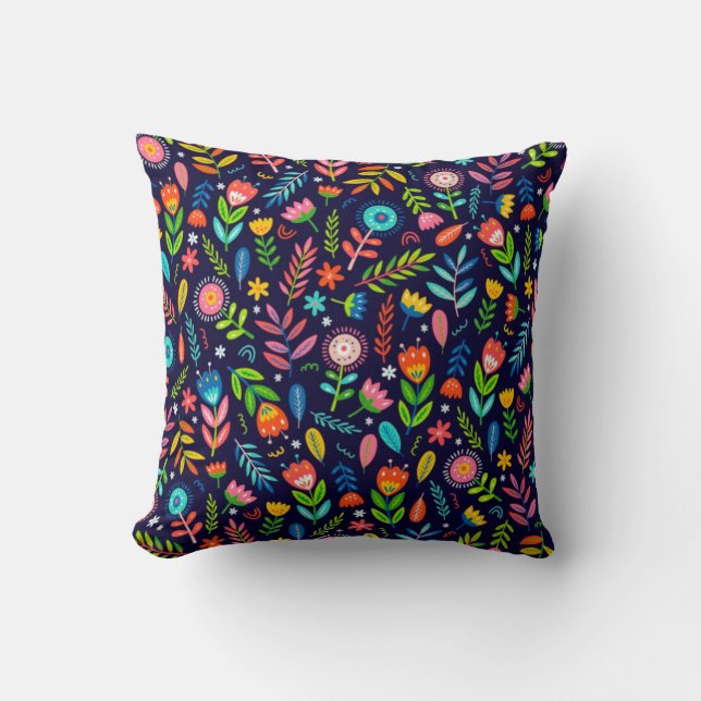 Hand Painted Exotic Flowers Leaves Pattern-23437 Cushion (Front)