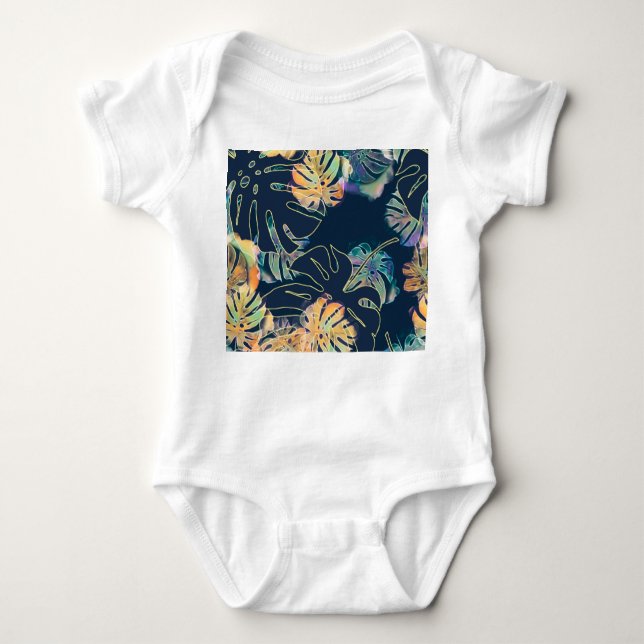 Hand-painted exotic leaves: seamless pattern. baby bodysuit (Front)