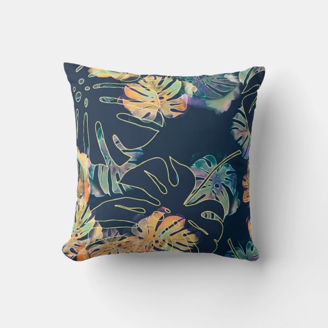 Hand-painted exotic leaves: seamless pattern. cushion (Front)