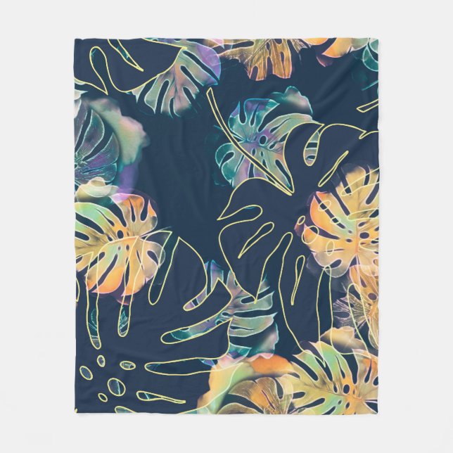 Hand-painted exotic leaves: seamless pattern. fleece blanket (Front)