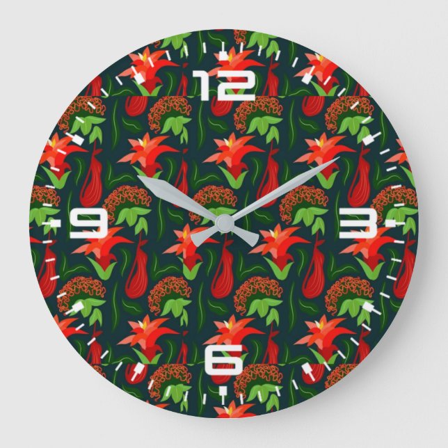 Hand Painted Exotic Red Flowers Pattern-15541 Large Clock (Front)