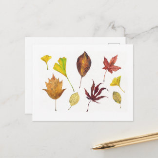 Hand Painted Fall Leaves Botanical Watercolor Postcard