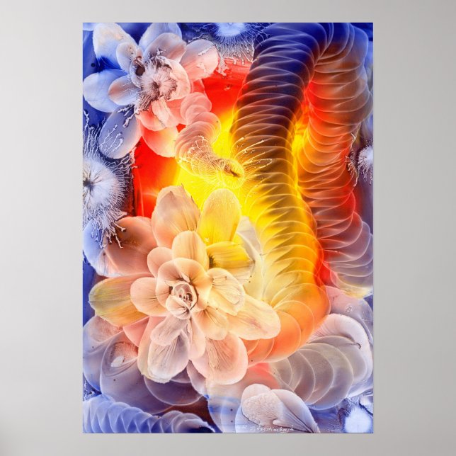 Hand Painted Fantasy Floral Art Glowing Abstract Poster (Front)