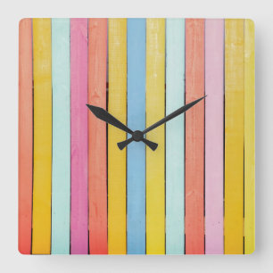 Hand-Painted Fence Pickets Square Wall Clock