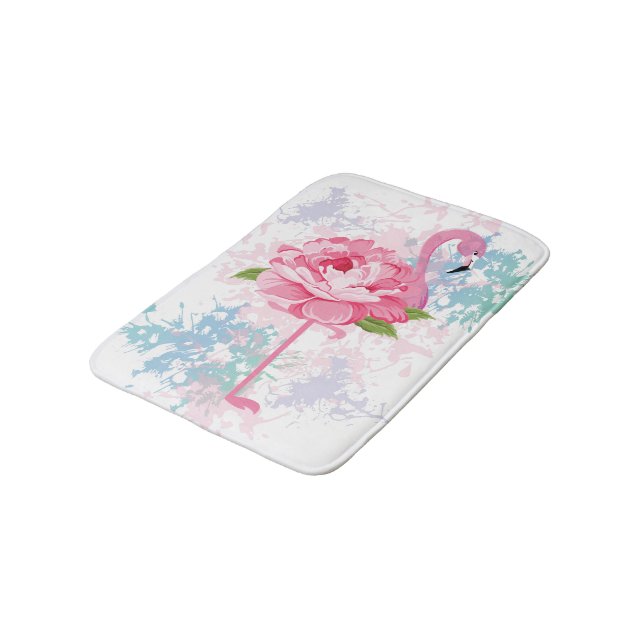 Hand painted flamingo bath mat (Angled)