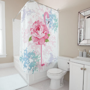 Hand painted flamingo design shower curtain