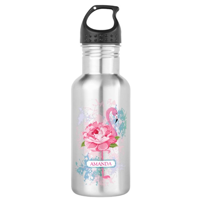 Hand painted flamingo Personalised 532 Ml Water Bottle (Front)