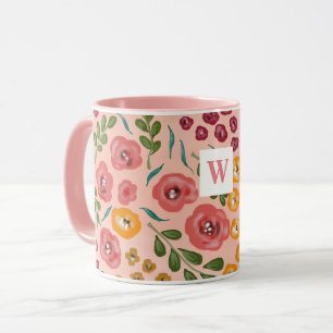 Hand-painted Floral Blush Pink Name Monogram Mug