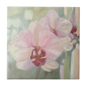 Hand painted floral orchid elegant pastel colours ceramic tile