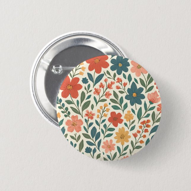 Hand-Painted Floral Pattern – Colourful Botanical  6 Cm Round Badge (Front & Back)