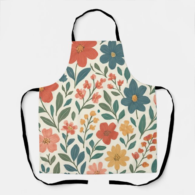 Hand-Painted Floral Pattern – Colourful Botanical  Apron (Front)