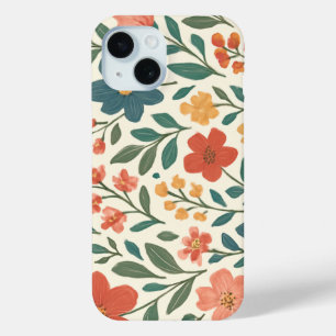 Hand-Painted Floral Pattern – Colourful Botanical iPhone 15 Case