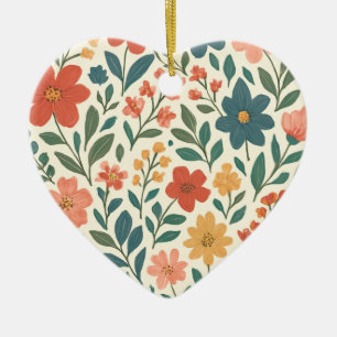 Hand-Painted Floral Pattern – Colourful Botanical Ceramic Ornament