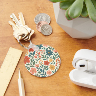 Hand-Painted Floral Pattern – Colourful Botanical Key Ring