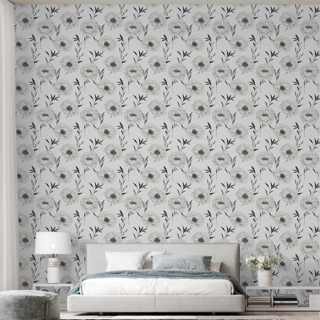 Hand-Painted Floral Peel And Stick Wallpaper (Bedroom)