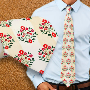Hand-painted Floral Red Astor Bouquet Pattern Tie