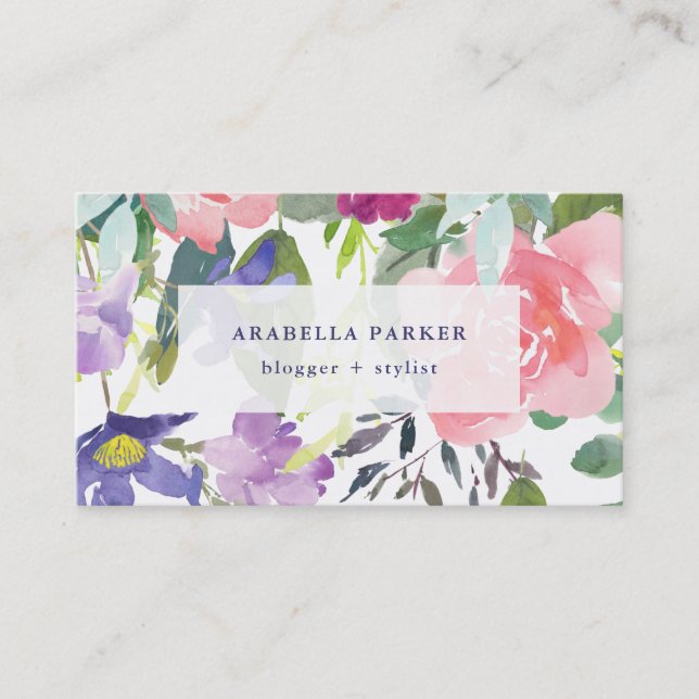 Hand Painted Floral | Trendy Watercolor Business Card (Front)