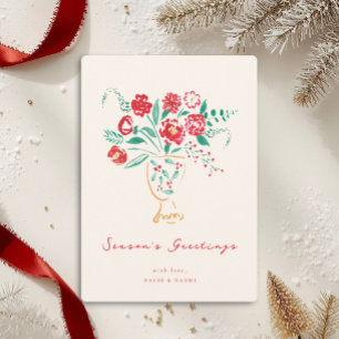 Hand Painted Floral Vase Holiday Greeting Card