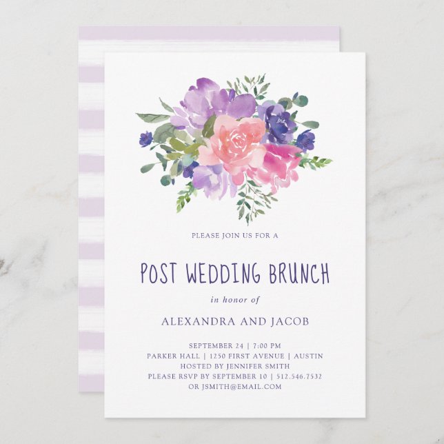 Hand Painted Floral Watercolor Post Wedding Brunch Invitation (Front/Back)
