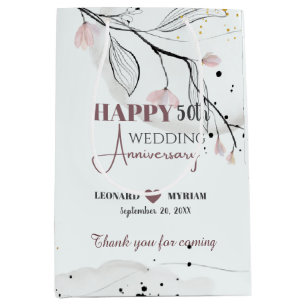 Hand Painted Floral Wedding Anniversary Thank You Medium Gift Bag