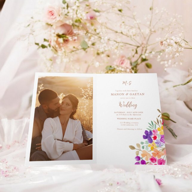 Hand Painted Floral Wedding Photo all in one Invitation (Hand Painted Floral Wedding Photo all in one Invitation)