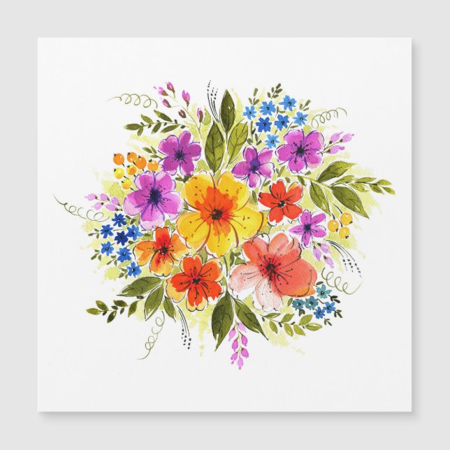 Hand-painted flowers, bright watercolor bouquet. (Front)