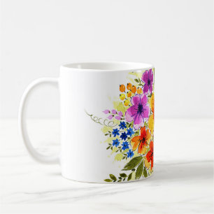 Hand-painted flowers, bright watercolor bouquet. coffee mug